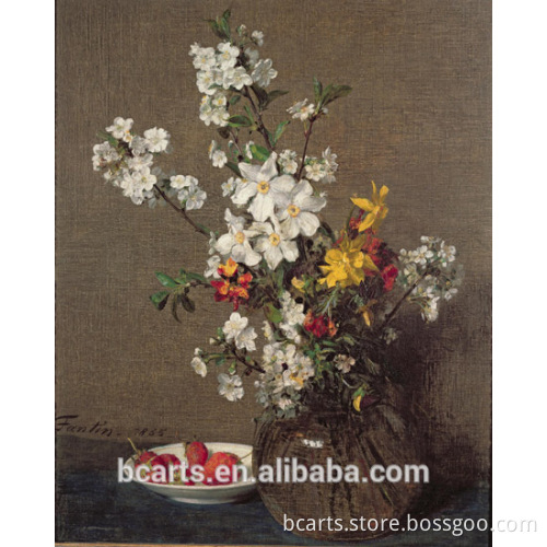 Unique brown custom size ancient flower pot painting on canvas for wholesale